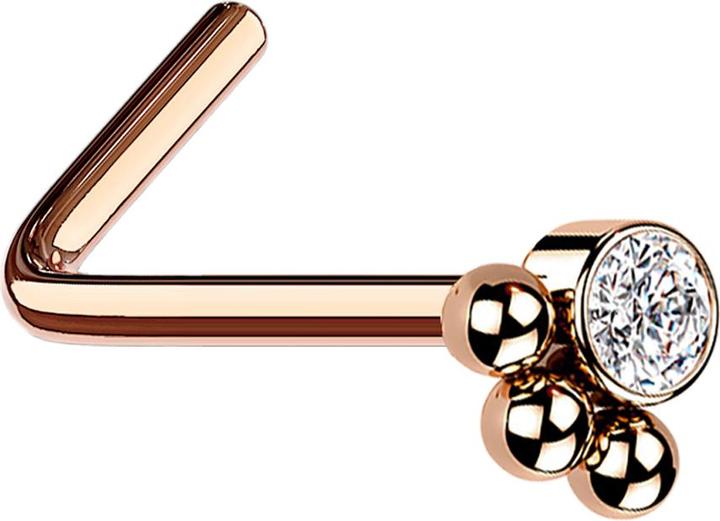 Image du produit Star Piercing Nasenstecker gewinkelt rosegold Kristall mit drei Kugeln (Acier chirurgical 316L, sans laiton)