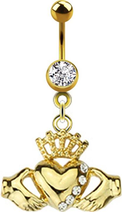 Produktbild Star Piercing Banane 14k vergoldet mit Anhänger Claddagh (ohne Messing, Chirurgenstahl 316L)