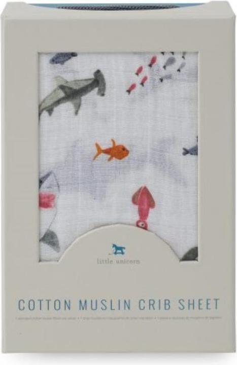 Actual product image little unicorn Cotton Muslin Crib Sheet - Shark