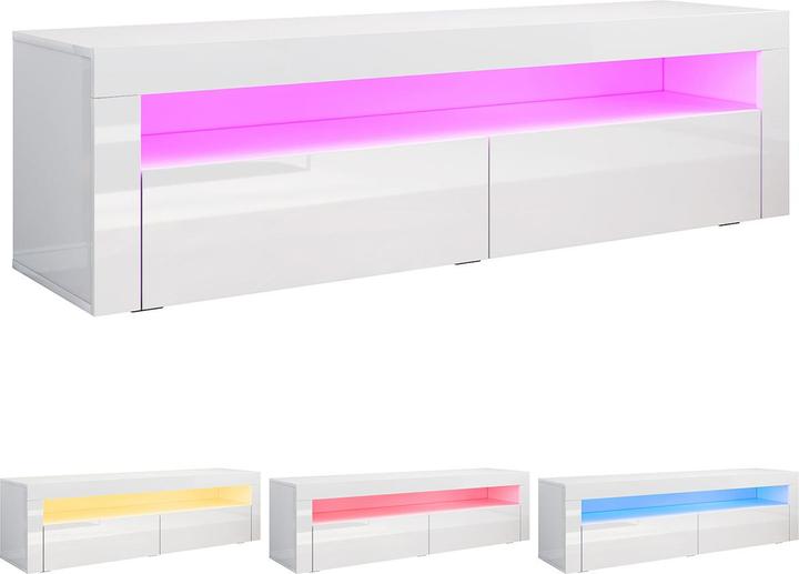Produktbild SONNI TV-Oberschrank mit LED-Beleuchtung (in 12 Farben konfigurierbar), 155 x 40 x 45 cm, Weiss Hochg