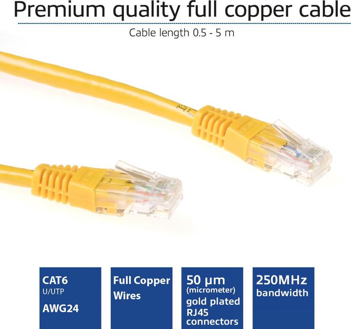 Produktbild Yellow 2 meter U/UTP CAT6 patch cable with RJ45 connectors. Cat6 u/utp yellow 2.00m (U/UTP, CAT6, 2 m)