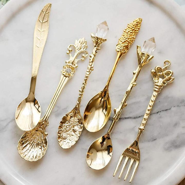 Image du produit JTI Cuillère et fourchette à dessert, 6 pièces - Or (6 pièce(s), Set de couverts)