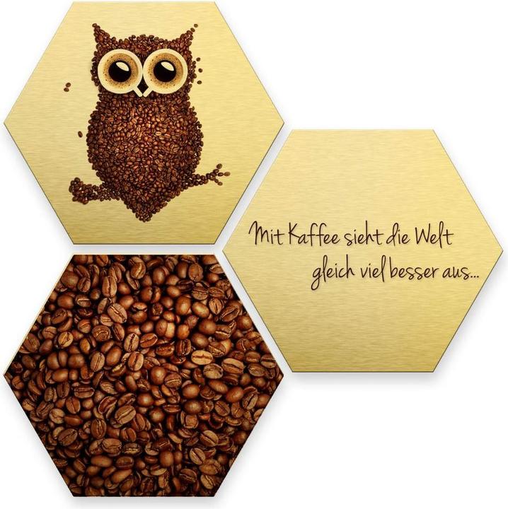 Immagine prodotto Trenddeko Esagono - Effetto Oro - Caffè Gufo (Set di 3) (25 x 22 cm)