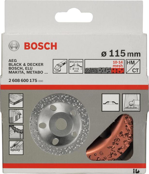 Image du produit Bosch Professional Zubehör Meule boisseau en carbure de tungstène, 115 x 22,23 mm, grossière, plate (Croustillant)