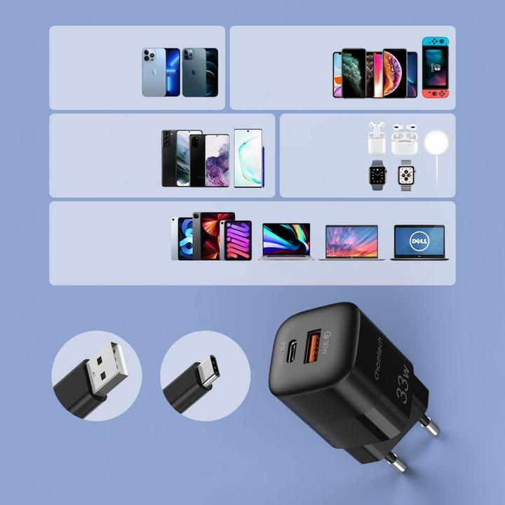 Produktbild Choetech Fast USB Wall Charger USB Type C PD QC 33W black (PD5006) (33 W)
