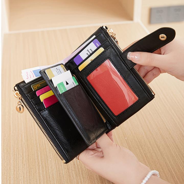 Immagine prodotto Only-Bags.Store Retro-Brieftasche mit Knopfverschluss, mehreren Kartenfächern, RFID-Blockierung, dreifach