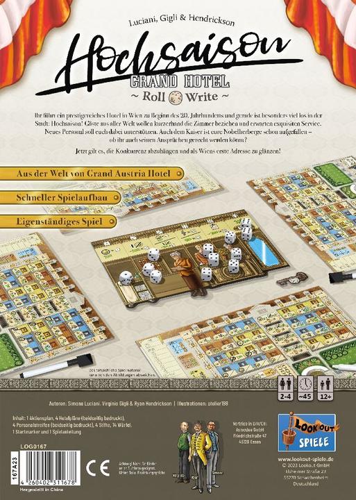 Produktbild Lookout LOOD0061 - Hochsaison: Grand Hotel Roll & Write, Brettspiel für 2-4 Spieler, ab 12 Jahren (DE) (Deutsch)