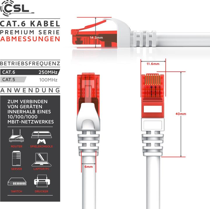 Produktbild CSL CAT.6 Netzwerkkabel - Ethernet Gigabit Lan Kabel RJ45 - Patchkabel - komp. CAT.5 CAT.6 CAT.7 CAT.8 (UTP, CAT6, 15 m)