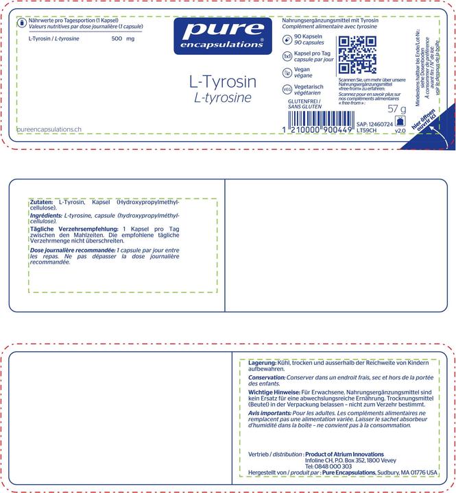 Nährwerte und Zutaten Pure encapsulations L-Tyrosin (90 Stück, Kapseln, 94 g)