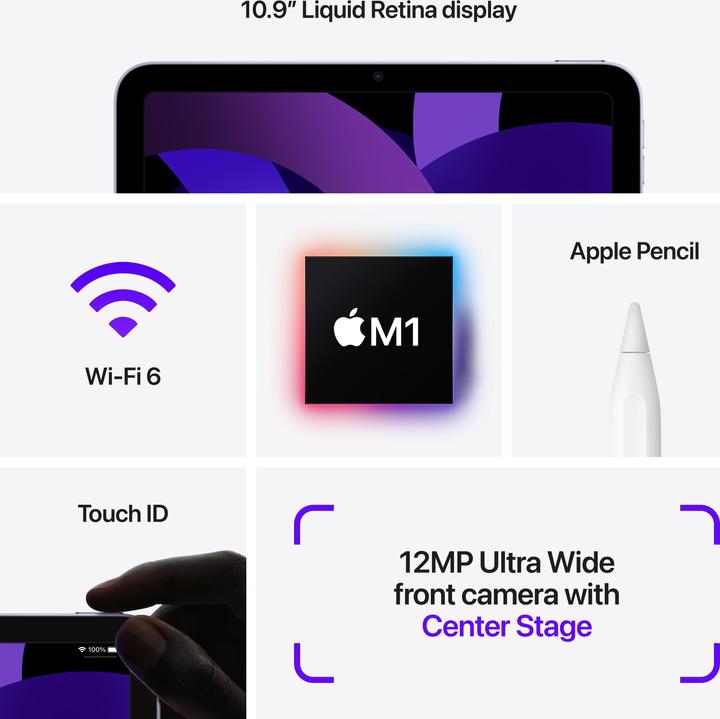 Produktbild Apple iPad Air 2022 (5. Gen) (nur WLAN, 10.90", 64 GB, Purple)