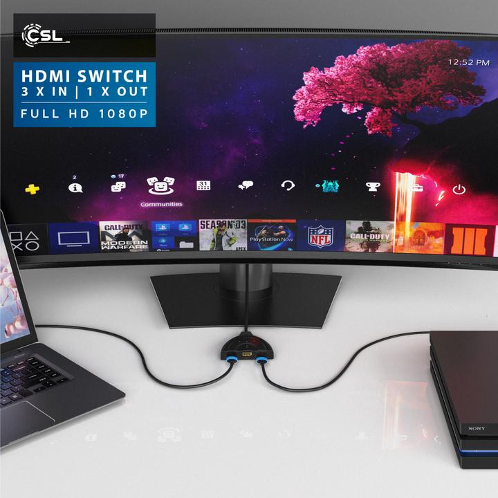 Produktbild CSL 3 Port HDMI Switch Full HD 1080p, automatische Umschaltung / 3D / HDCP / CEC