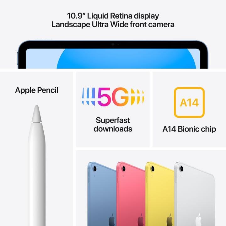 Produktbild Apple iPad 2022 (10. Gen) inkl. Poweradapter (5G, 10.90", 256 GB, Silver)