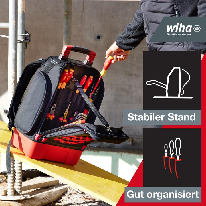 Produktbild Wiha Elektriker Werkzeugrucksack 27tlg Elektriker Grundausstattung stabiler Standboden Laptopfach (28 Teile)