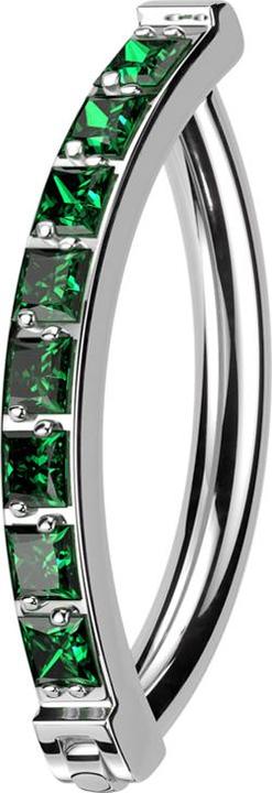 Image du produit Star Piercing Banane pliable argent bouclier une rangée de cristaux carrés verts (sans laiton, Titane G23)