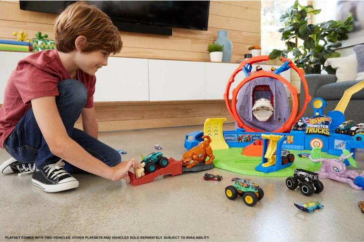 Actual product image Hot Wheels Monster Trucks T-Rex Volcano Arena