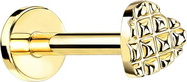 Produktbild Star Piercing Micro Labret Innengewinde vergoldet Herz mit Struktur (Messing, Chirurgenstahl 316L)