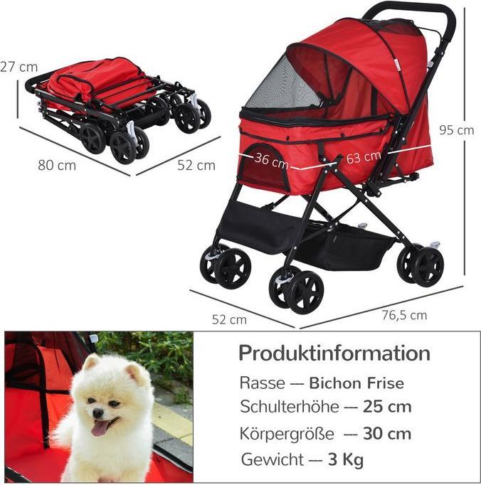 Image du produit Swisshandel24 Poussette pour chien poussette pour chien poussette pour petits chiens et chats poussette pour (Chat, Chien, Pliable)