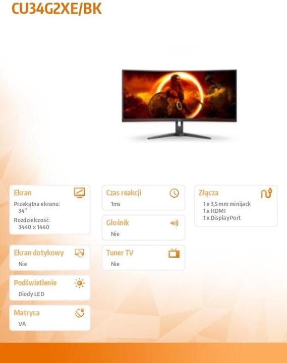 Actual product image AOC CU34G2XE/BK (3440 x 1440 pixels, 34")