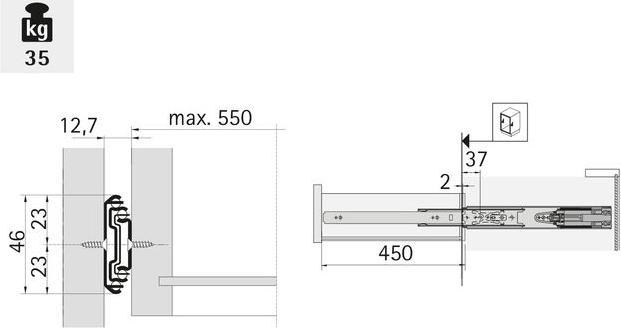 Immagine prodotto Hettich Schubladenschiene Vollauszug 450 mm mit Anschlagdämpfung chromatiert 9126922 2 Stück