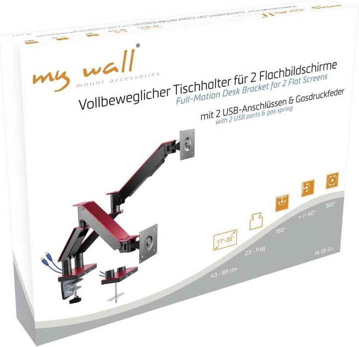 Produktbild myWall HL 25-2 Vollbeweglicher Tischhalter für Flachbildschirme 43 cm (17"") - 89 cm (35"") mit Gasd (Tisch, 35")