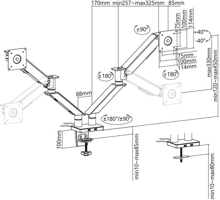 Produktbild myWall HL 25-2 Vollbeweglicher Tischhalter für Flachbildschirme 43 cm (17"") - 89 cm (35"") mit Gasd (Tisch, 35")