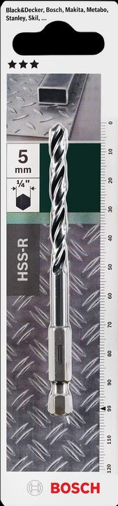 Produktbild Bosch Zubehör Metallspiralbohrer-HSS- R, DIN 338, 1/4"-Sechskantschaft D= 5,0 mm L= 99 mm (5 Millimeter)