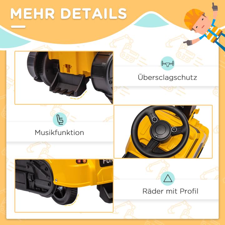 Actual product image Swisshandel24 Seat excavator, children's excavator, 3 in 1 ride-on excavator with shovel, scraper, roller, slide