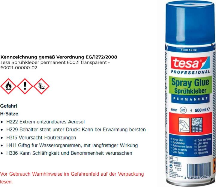 Actual product image tesa Spray adhesive PERMANENT, strong adhesive for spraying, 500ml can (475 g, 500 ml)