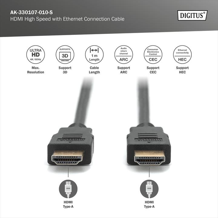 Produktbild Digitus HDMI (Typ A) — HDMI (Typ A) (1 m, HDMI)