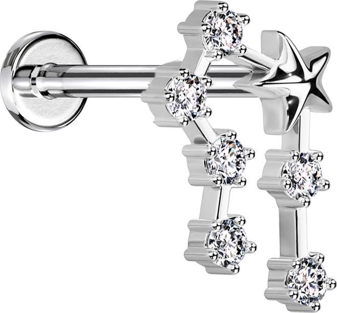 Star Piercing Micro Labret Innengewinde silber Sternzeichen Krebs mit Kristallen (Chirurgenstahl 316L, Messing)