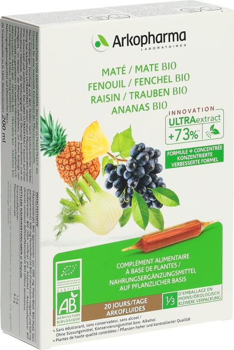 Actual product image Arkopharma Arkofluide Bio Ananas Mate Fenchel Trauben Ampullen (40 Piece, Ampoule, 370 g)