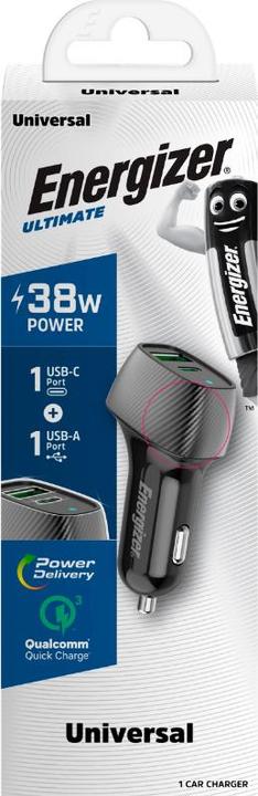 Produktbild Energizer Car Charger - Power Delivery & QC3 - 38W - 1 USB-C & 1 USB-A, schwarz