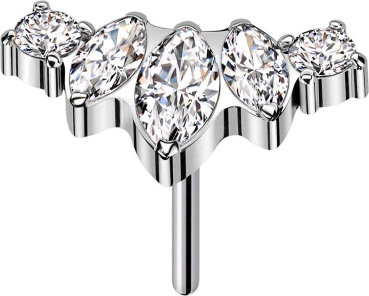 Star Piercing Threadless silber drei Ovale und zwei runde Kristalle silber (ohne Messing, Titan G23)