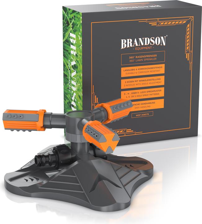 Immagine prodotto Brandson Irrigatore circolare, irrigatore per prato a 360°, 3 bracci, irrigatore da giardino, sistema di (Irrigatore circolare)