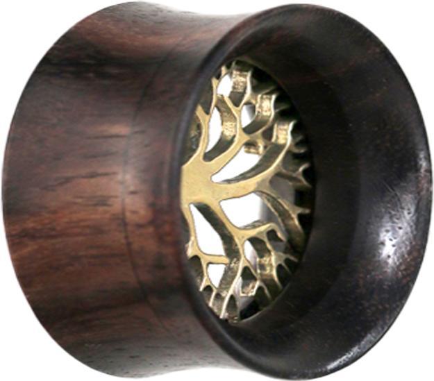 Star Piercing Flared Tunnel aus Narra Holz Baum des Lebens (Messing, Organisch)