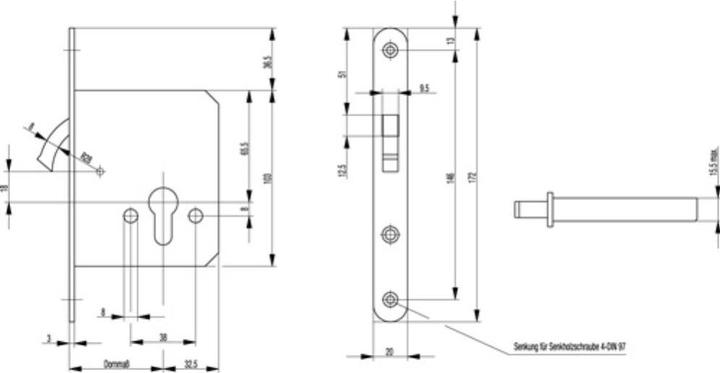 Actual product image BKS Compass bolt lock 0371/0372 Compass bolt BB steel angular 20 x 172 mm