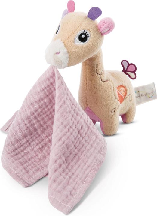 Actual product image NICI Standing Cuddly Animal Giraffe Sasuma with Muslin Cloth 16 cm