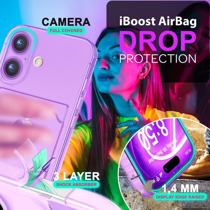 Immagine prodotto Nalia Portacarte trasparente in silicone trasparente al neon (Apple iPhone 16)
