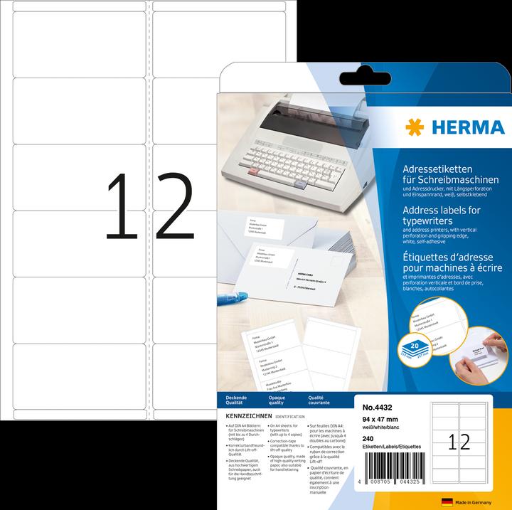 Actual product image Herma Address labels for typewriters A4