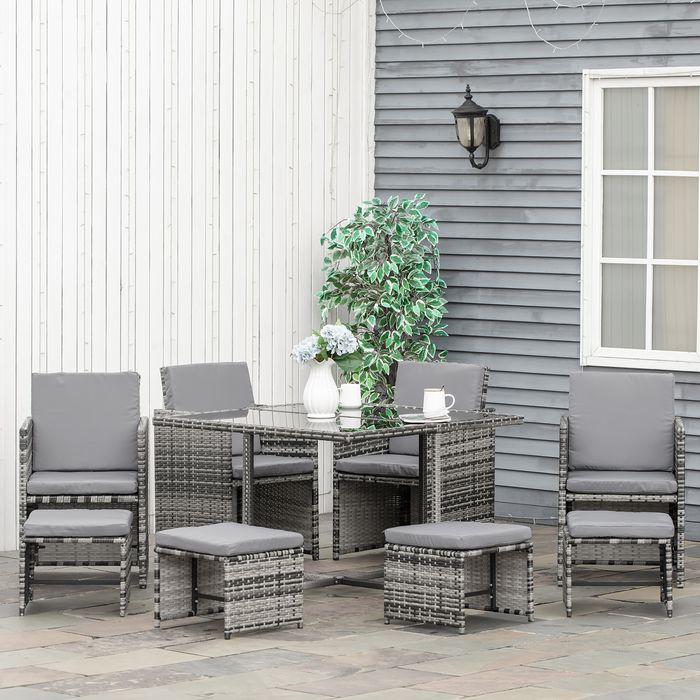 Produktbild Swisshandel24 Sitzgruppe für 8 Personen Polyrattan Gartenset Sitzgarnitur inkl. Kissen Grau (109 cm)