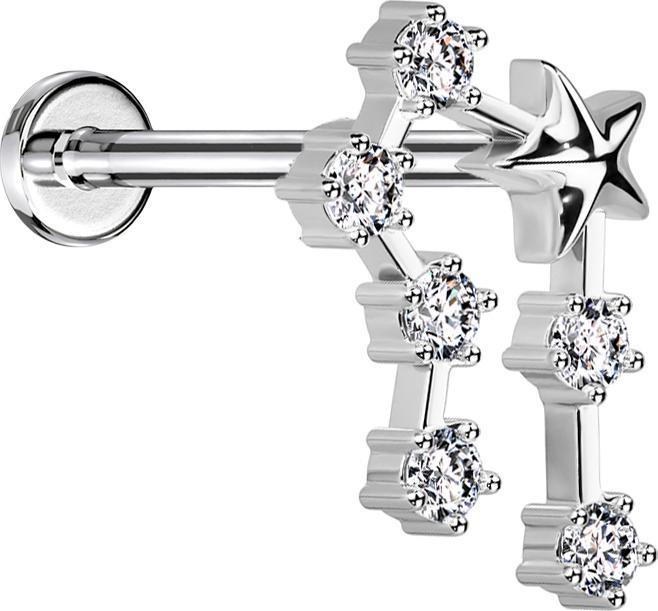 Star Piercing Micro Labret Innengewinde silber Sternzeichen Krebs mit Kristallen (Chirurgenstahl 316L, Messing)