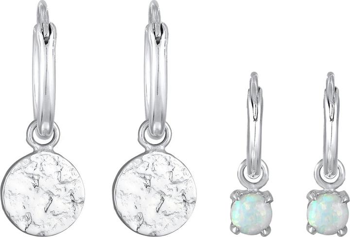 Actual product image Elli Earrings Creoles Plate Opal Gemstone Set of 2 925 Silver (Synthetic Opal, 925 sterling silver)