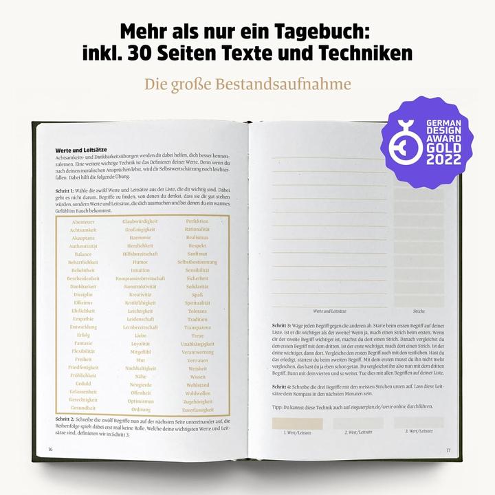Nährwerte und Zutaten Selbstliebe- und Dankbarkeitstagebuch: Ein guter Tag