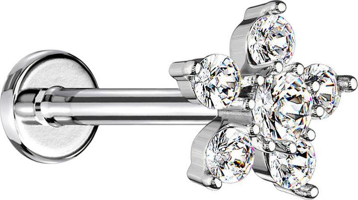 Produktbild Star Piercing Micro Labret Innengewinde silber Blume Kristall silber (Messing, Chirurgenstahl 316L)