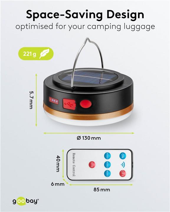 Actual product image Goobay LED solar camping lamp with rechargeable battery