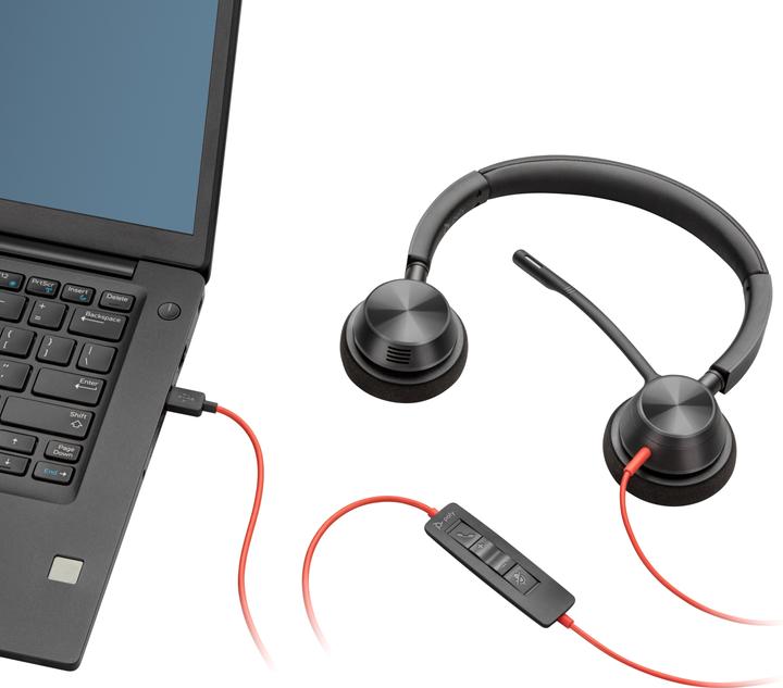 Produktbild Poly HP Blackwire 3320 USB-A Stereo Headset, Avec fil, Bureau/Centre d'appels, 130 g, Casque, Noir (Kabelgebunden, USB-A)