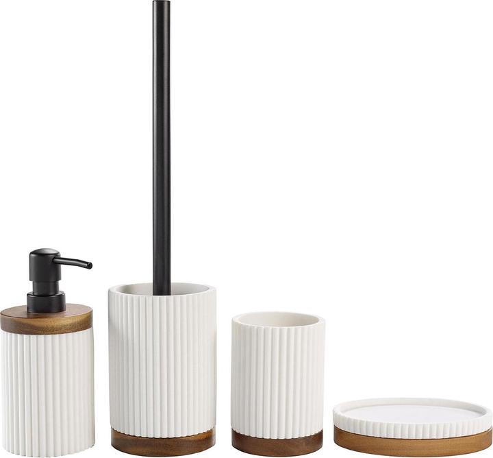 Immagine prodotto Casativo Set da bagno, bianco con strisce di legno d'acacia