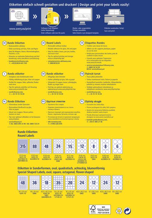 Actual product image Avery Zweckform identification labels, Diameter: 80 mm white, round, re-usable, paper blank