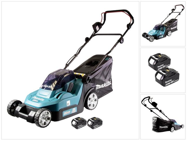 Produktbild Makita DLM 432 T2 Akku Rasenmäher 36 V ( 2x 18 V ) 43 cm Brushless + 2x Akku 5,0 Ah - ohne Ladegerät (Akkubetrieb)