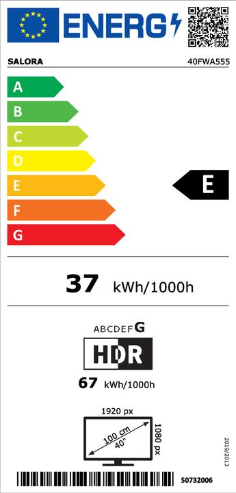 Energy Label Salora 40FWA555 led-tv Bluetooth, Wifi, Android (40", LED, 2024)